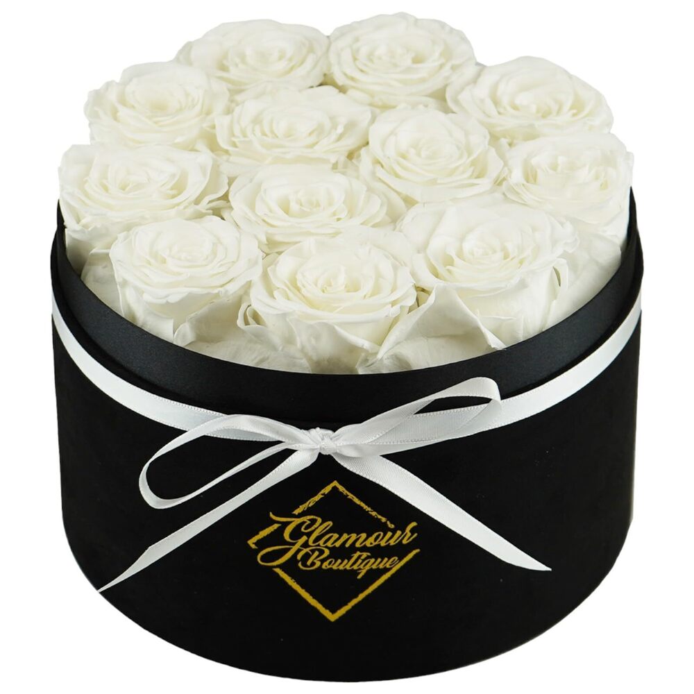 8807 Flowers Forever Gift Box 12 Real Preserved Roses in a Velvet Black